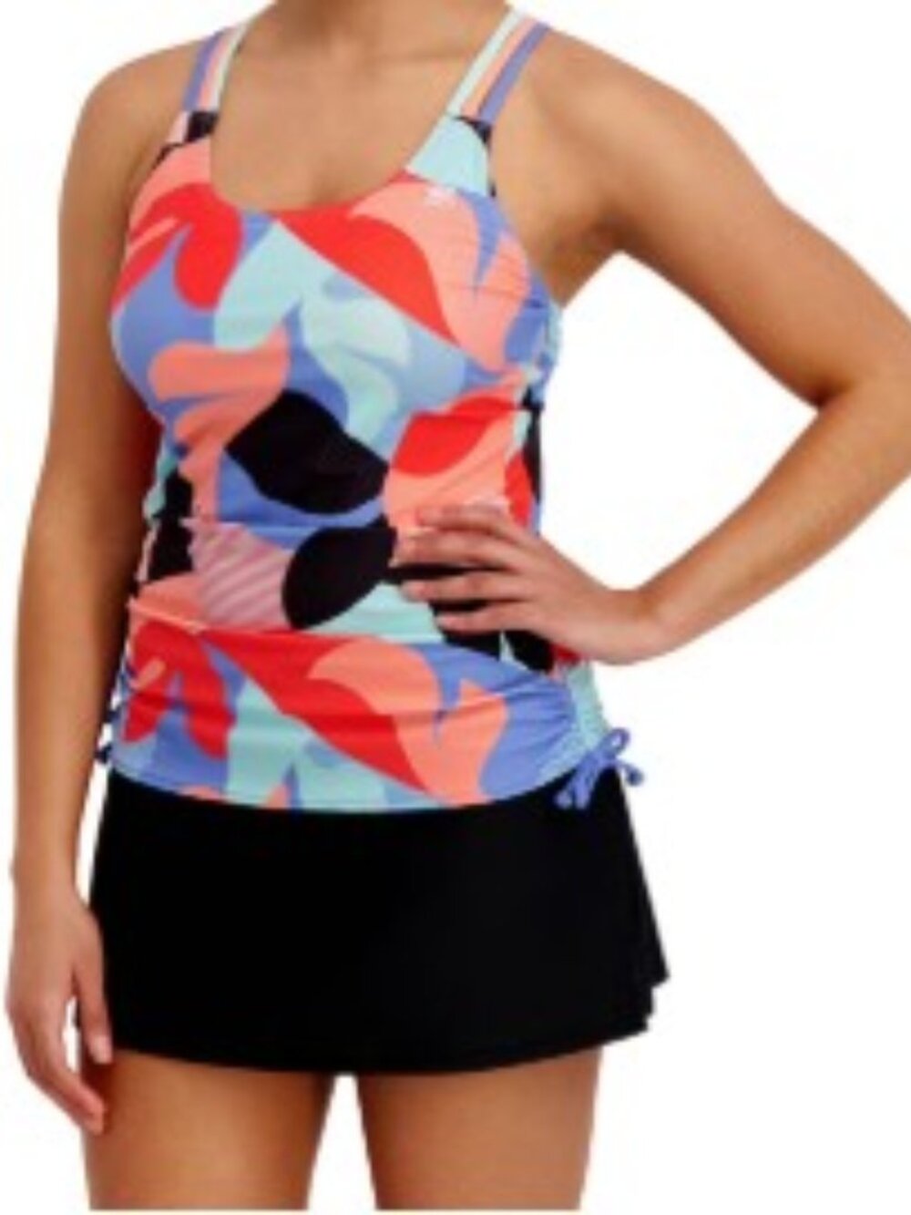ZeroXposur Multicolor Floral Tankini Top with Black Skirt